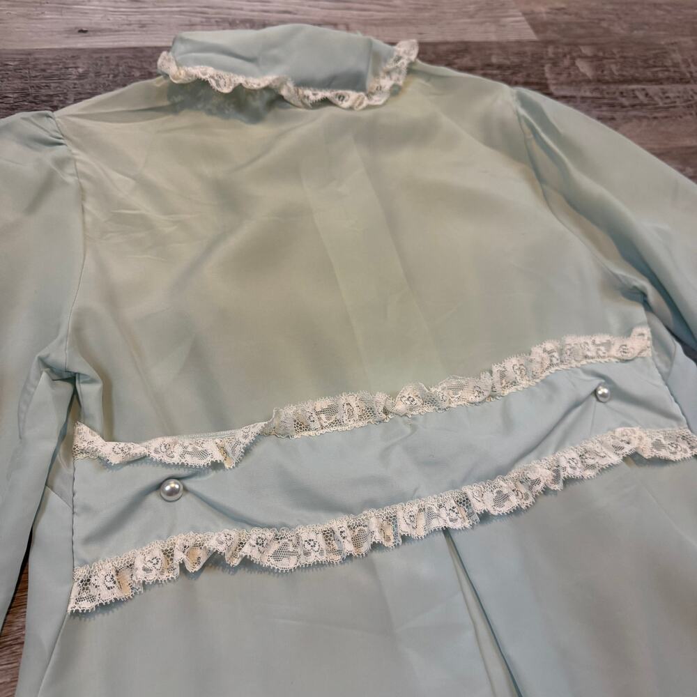 Vintage Christian Dior Mint Chiffon Lace Blouse Coquette Romantic Small - Picture 6 of 10